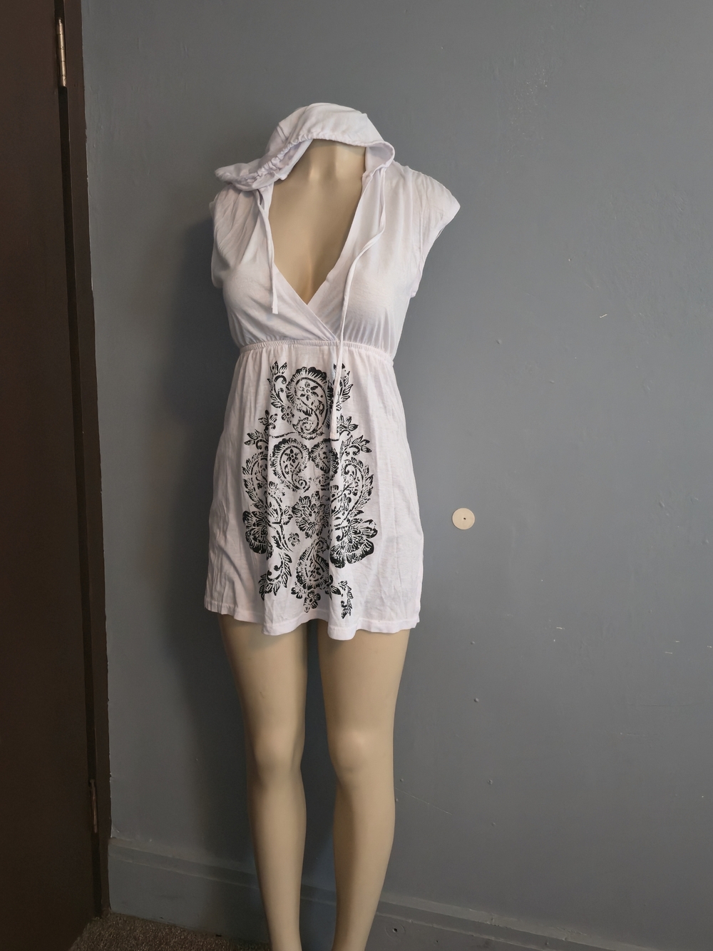 Balance Collection White Swim Coverup with Black Print